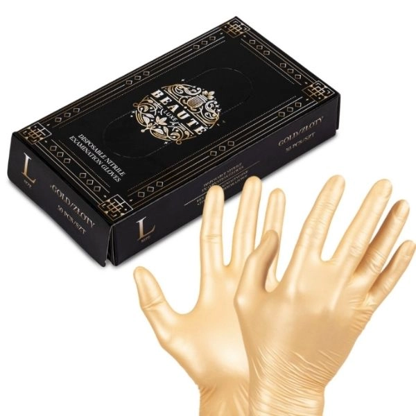 Rokavice za enkratno uporabo Beaute Luxe velikost L, zlate - 50 kosov