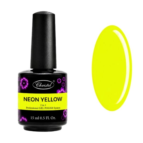 Christel Neon Yellow 15ml - Soak off gel, 2in1