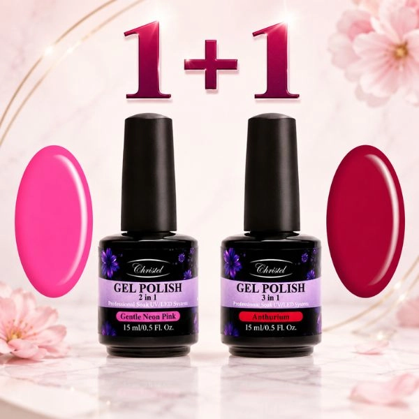 Christel Gel lak za nohte 2 v 1 – Gentle Neon Pink 15 ml + AKCIJA: Gel lak Anthurium 15 ml BREZPLAČNO