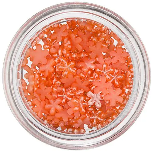 Oranžni okraski za nohte - cvetlice, lesketajoče